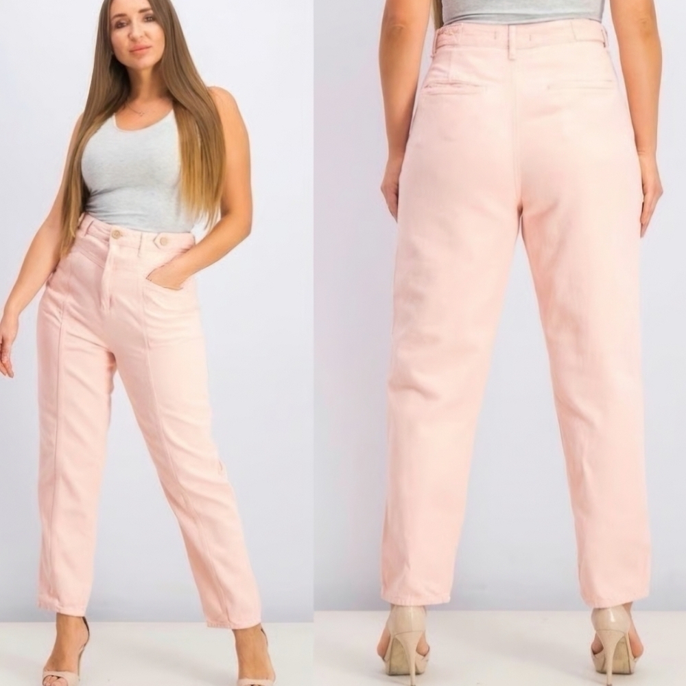 Free People City Of Lights Tapered Denim Bubble Pink Jeans, Size 28 - Picture 2 of 7
